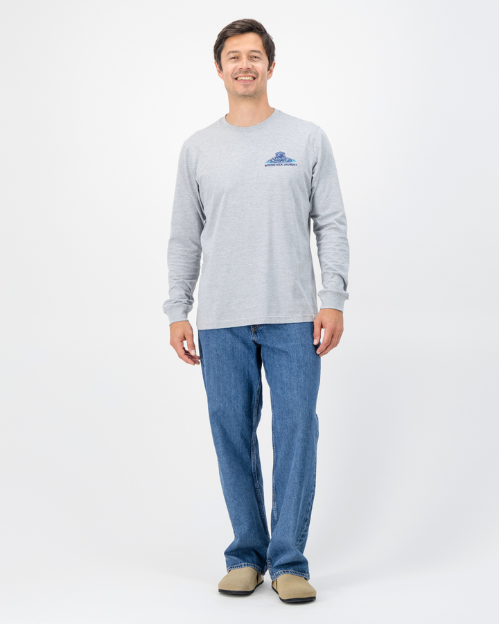Mens Long-Sleeve T-Shirt - Navy Potjie on Grey Melange
