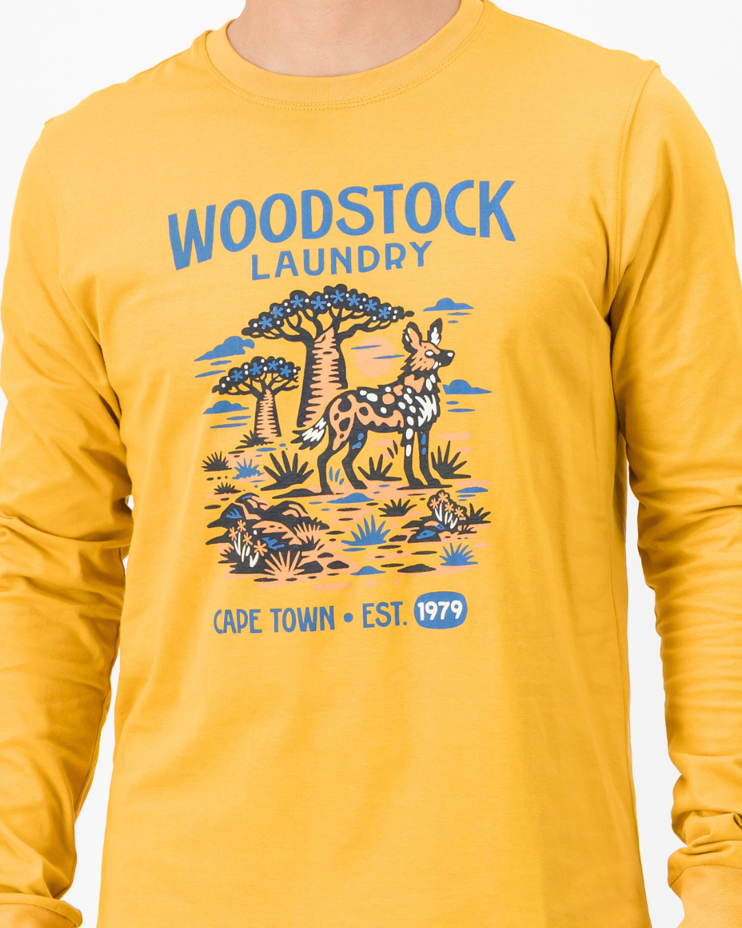 Mens Long-Sleeve T-Shirt - Wild Dog on Mustard