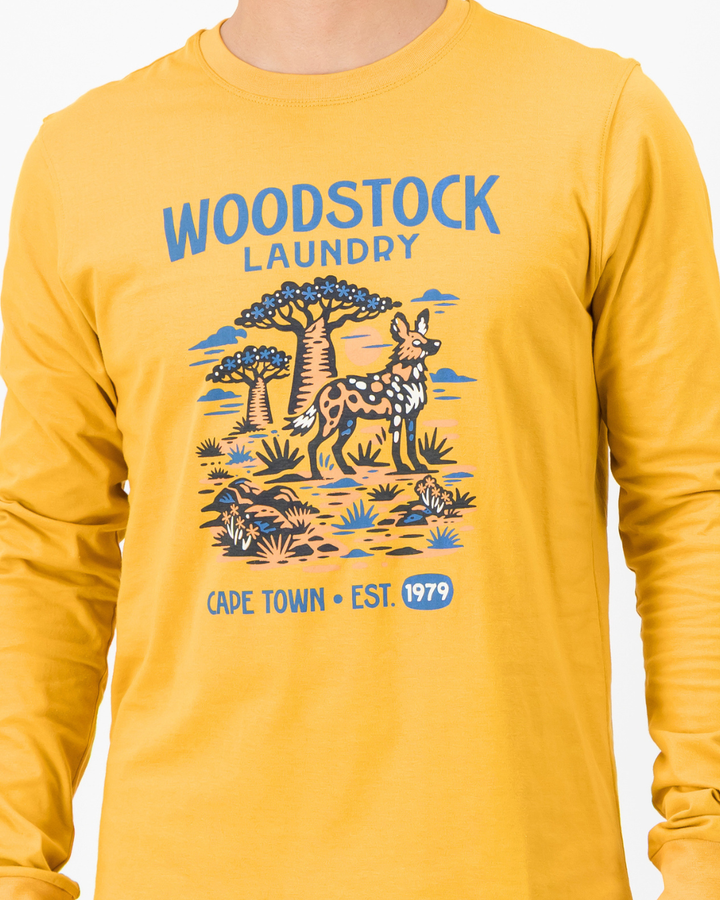 Mens Long-Sleeve T-Shirt - Wild Dog on Mustard