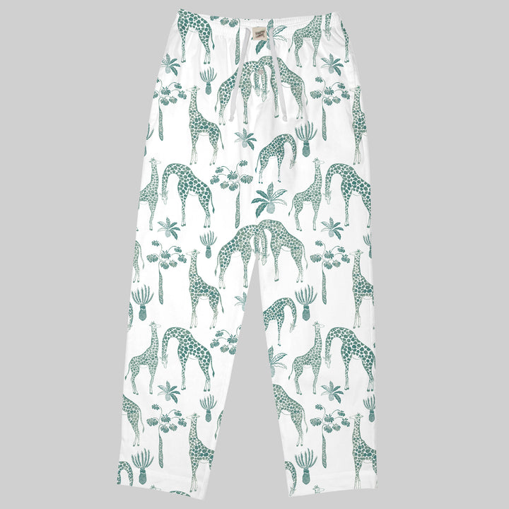 Mens Lounge Pants - Green Giraffes on White