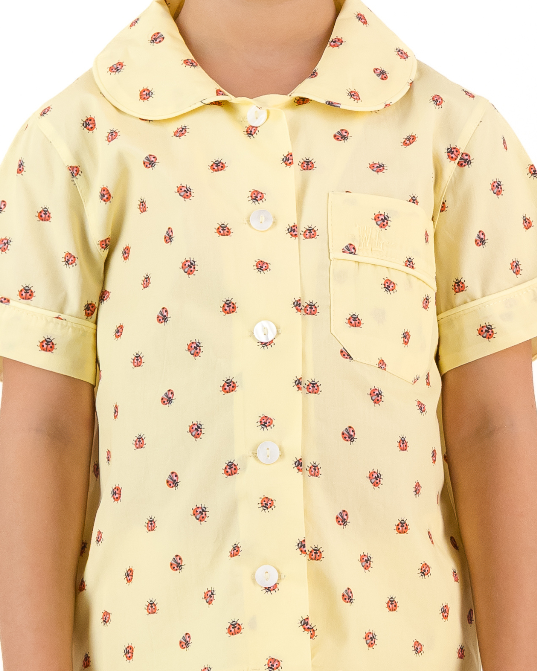 Girls Short Pyjamas - Red Lady Bugs on Yellow