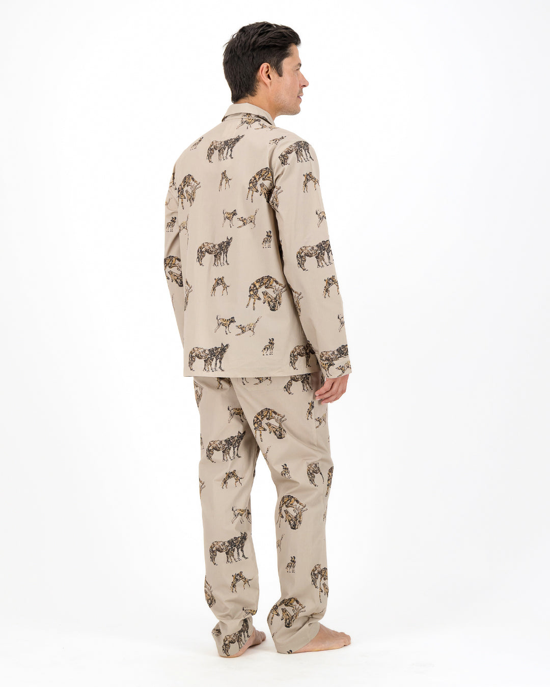 Mens Long Pyjamas - Wild Dogs on Beige