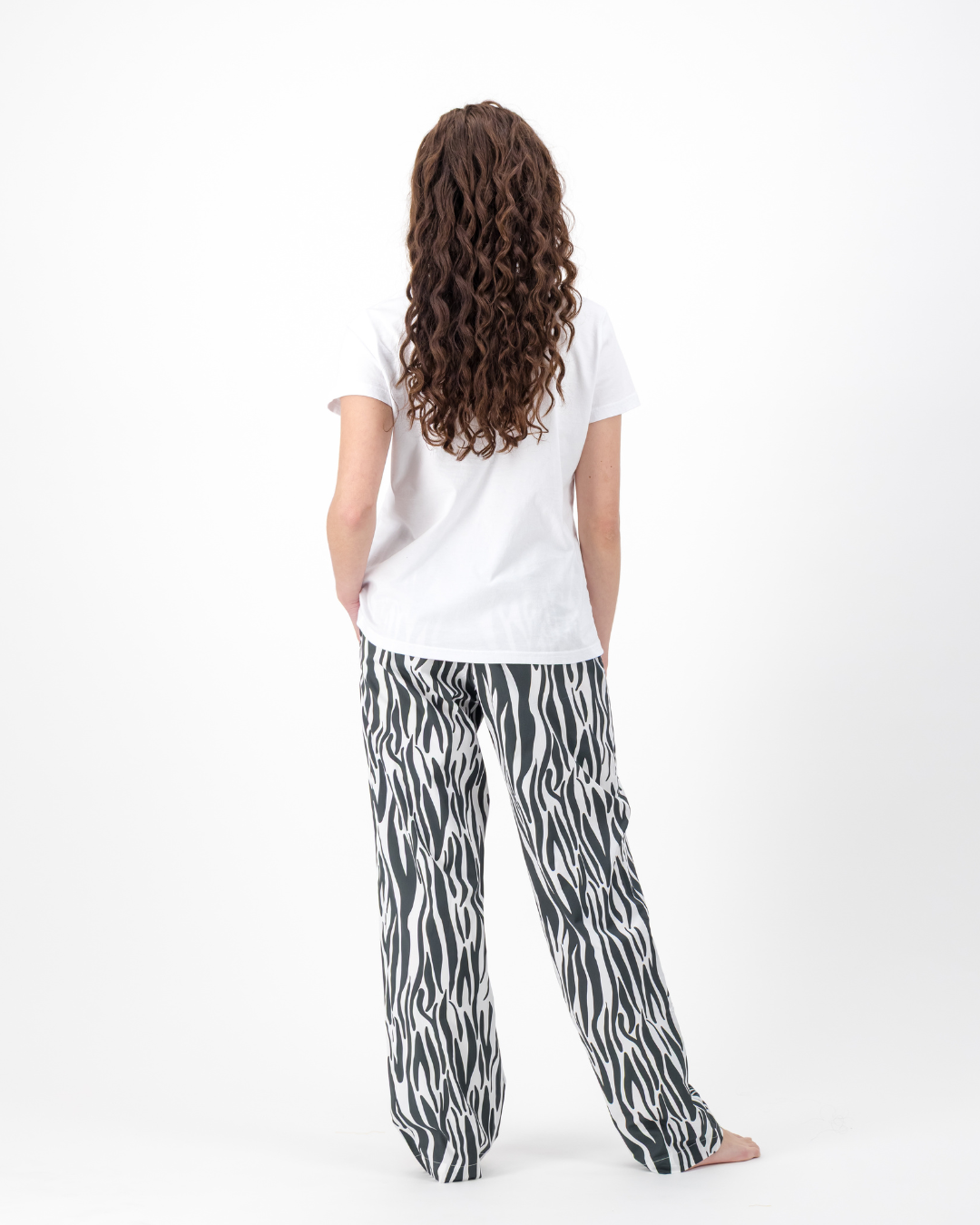 Womens Lounge Pants - Black Zebra Print on White