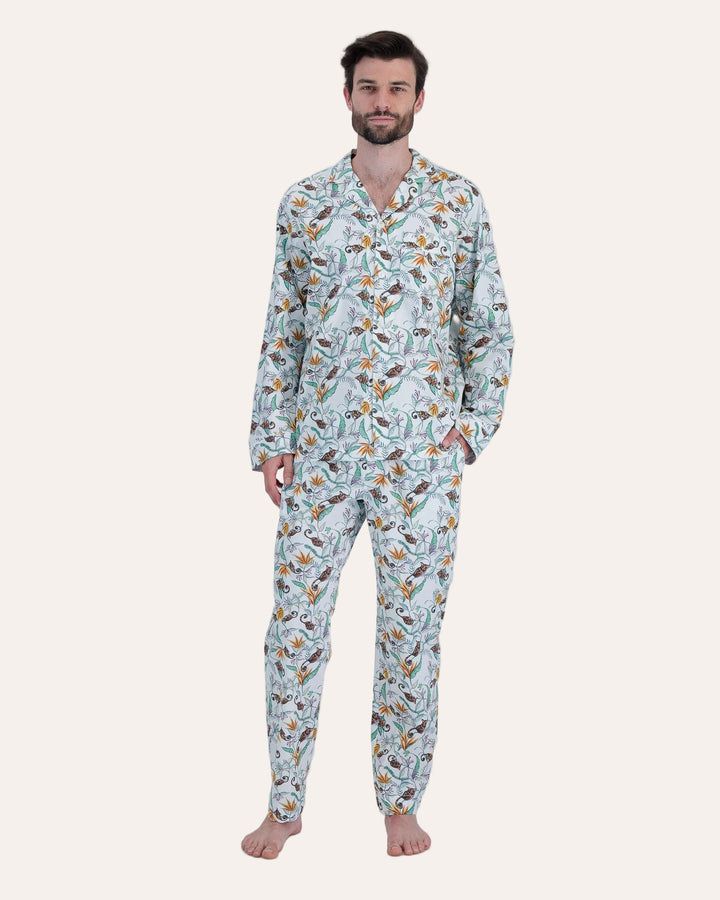 Mens Long Pyjamas - Nag Apies on White