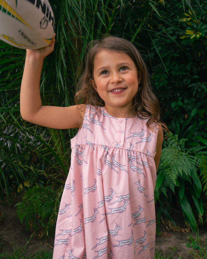 Girls Nighty - Custom Springboks Blue Jumping Bok on Pink