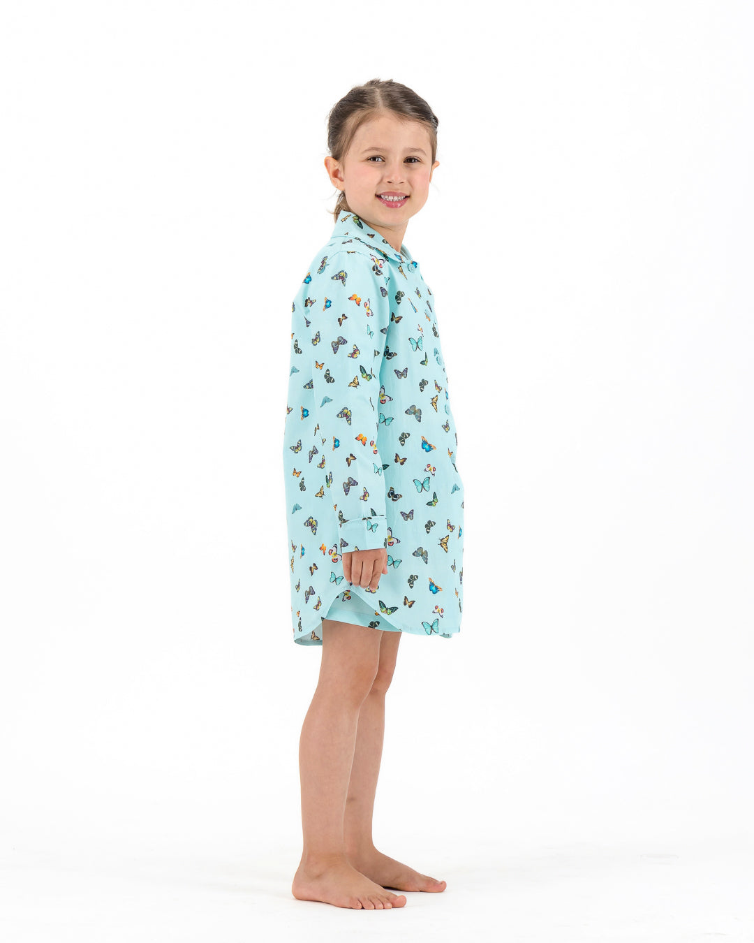 Girls Long Sleeve Sleepshirt and Shorts Set - Butterflies on Blue