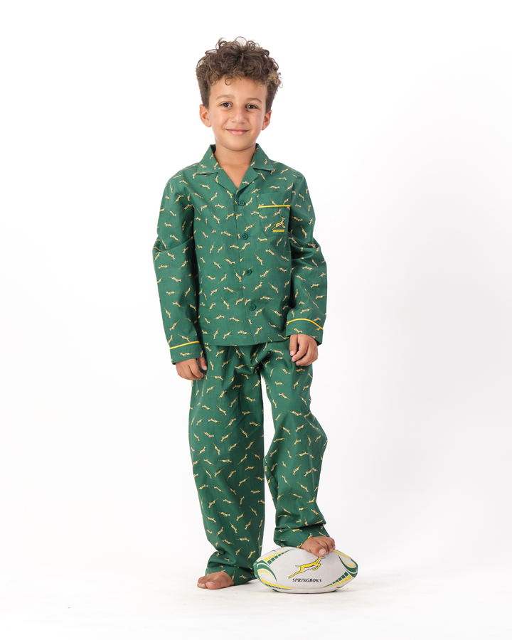 Boys Long Pyjamas - Custom Springboks Yellow Bok on Green