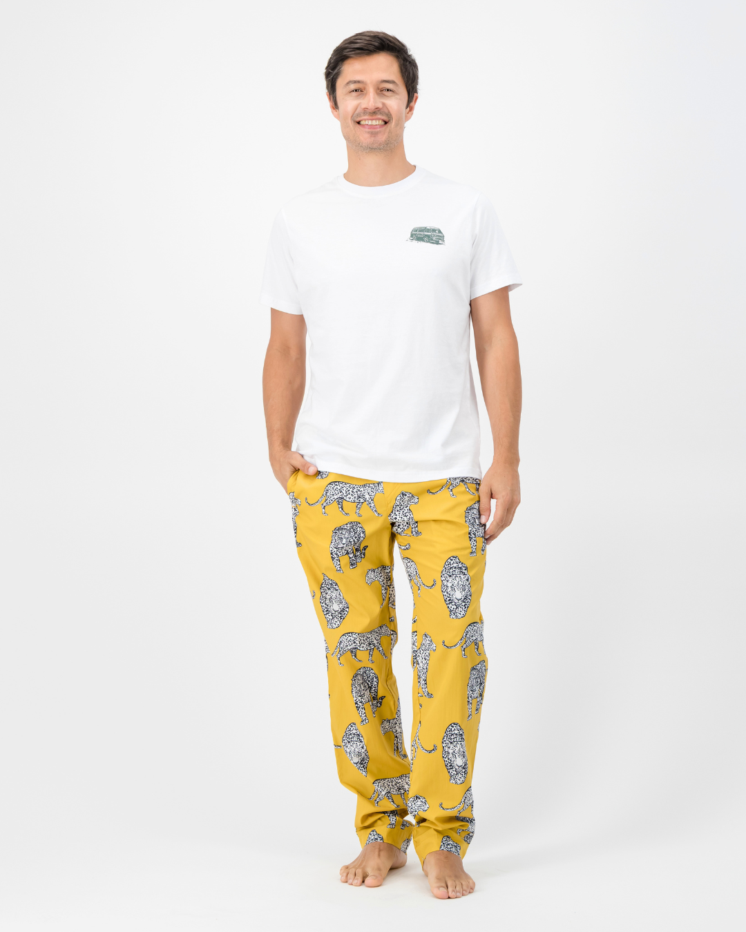 Mens Lounge Pants - Mono Leopard on Mustard