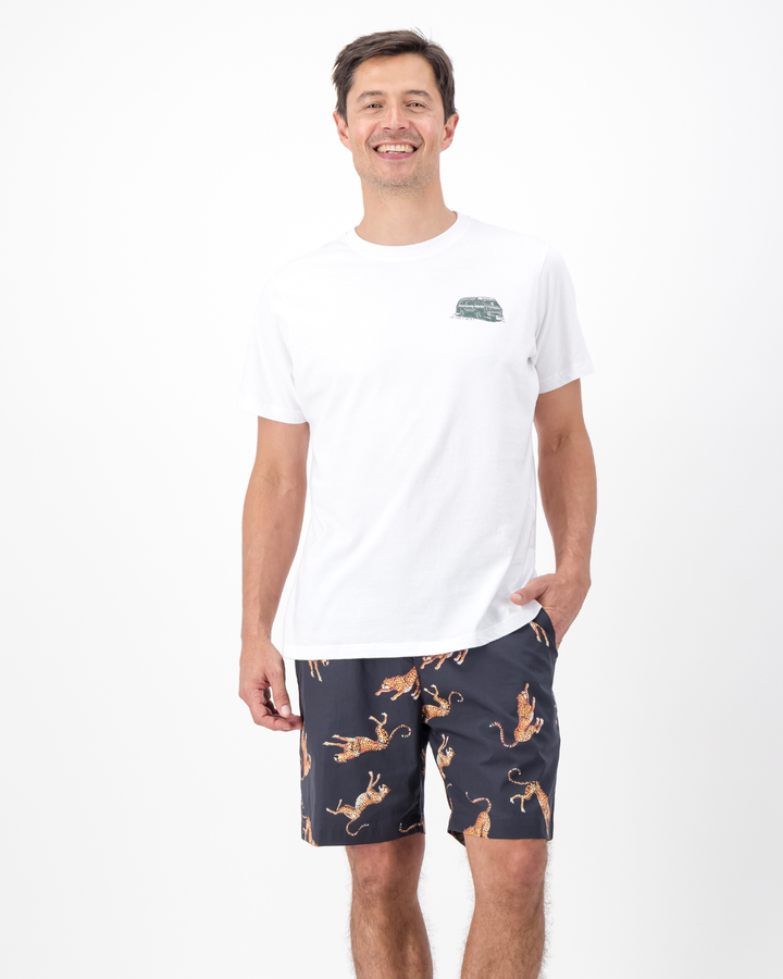 Mens Lounge Shorts - Jumping Cheetah on Charcoal