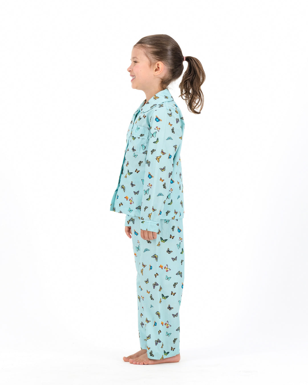 Girls Long Pyjamas - Butterflies on Blue
