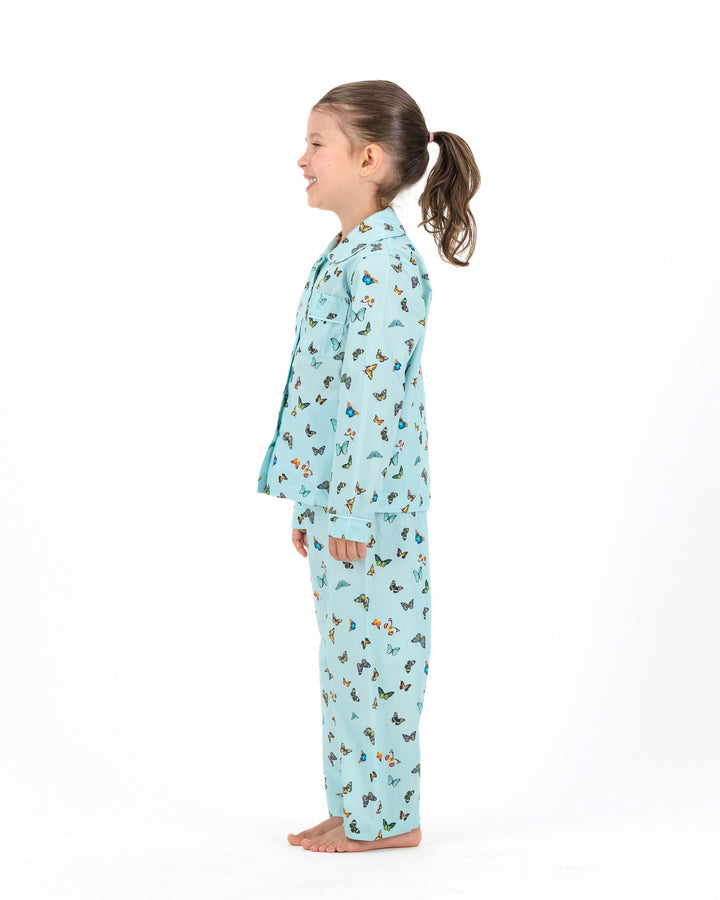 Girls Long Pyjamas - Butterflies on Blue