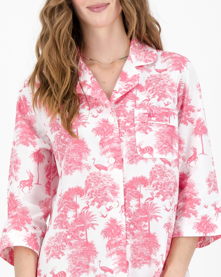 Womens Sleepshirt - Pink Mono Safari on White