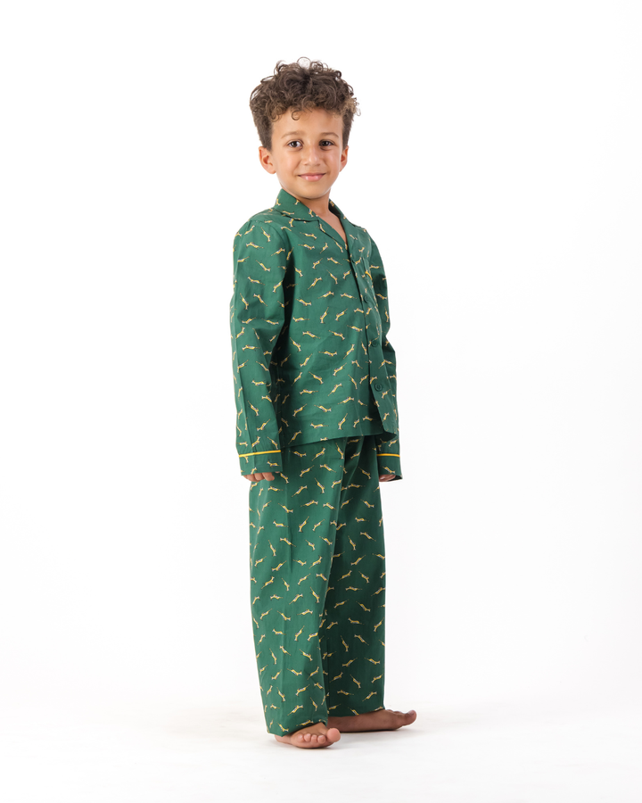 Boys Long Pyjamas - Custom Springboks Yellow Bok on Green
