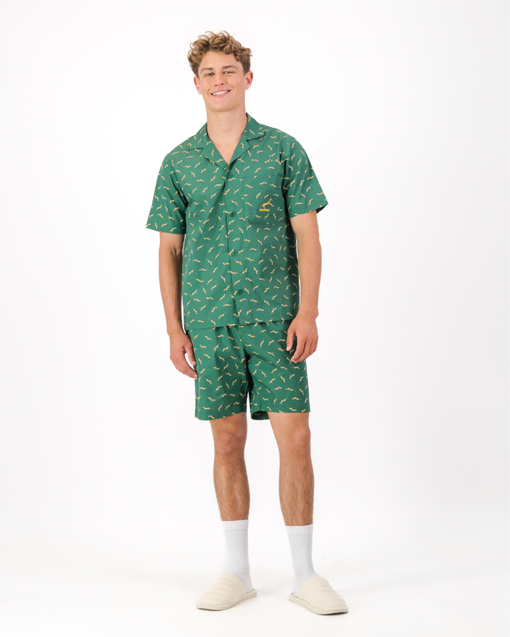 Mens Short Pyjamas - Custom Springboks Yellow Bok on Green