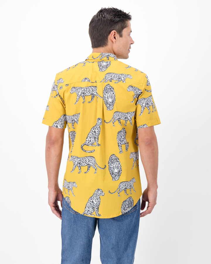 Mens Holiday Shirt - Mono Leopard on Mustard