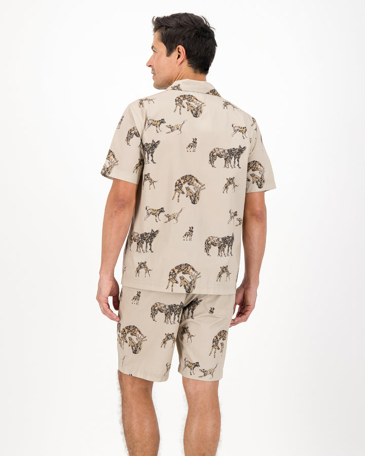Mens Short Pyjamas - Wild Dogs on Beige
