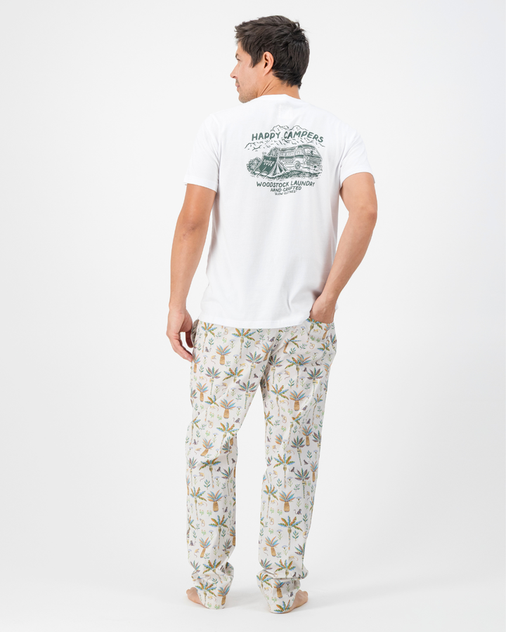Mens Lounge Pants - Monkeys and Palms on Off-White
