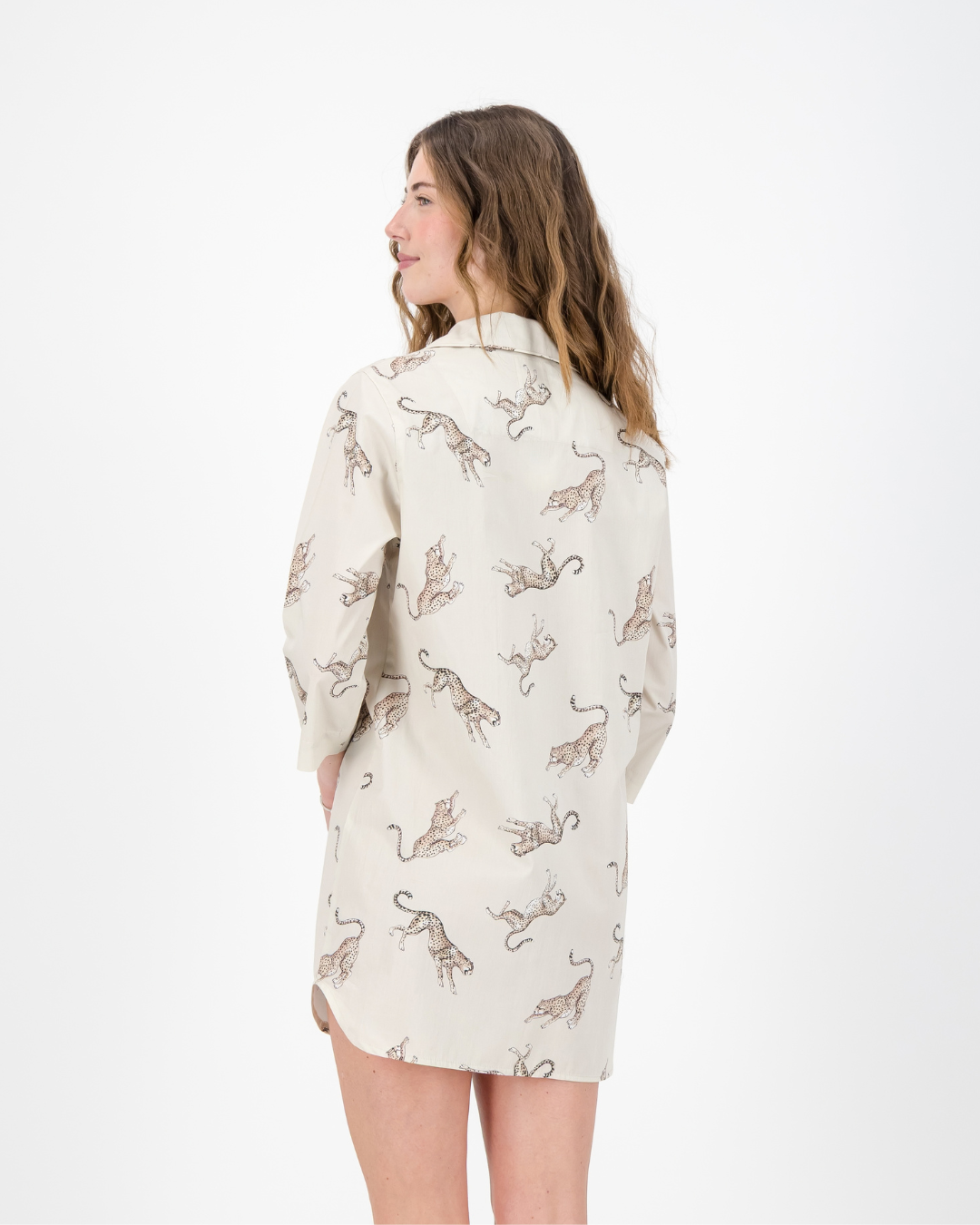 Womens Sleepshirt - Jumping Cheetah on Beige