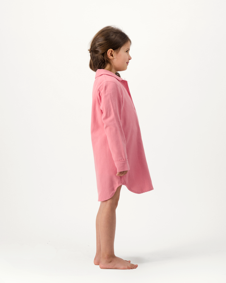 Girls Long Sleeve Sleep Shirt and Shorts Set - Plain Pink