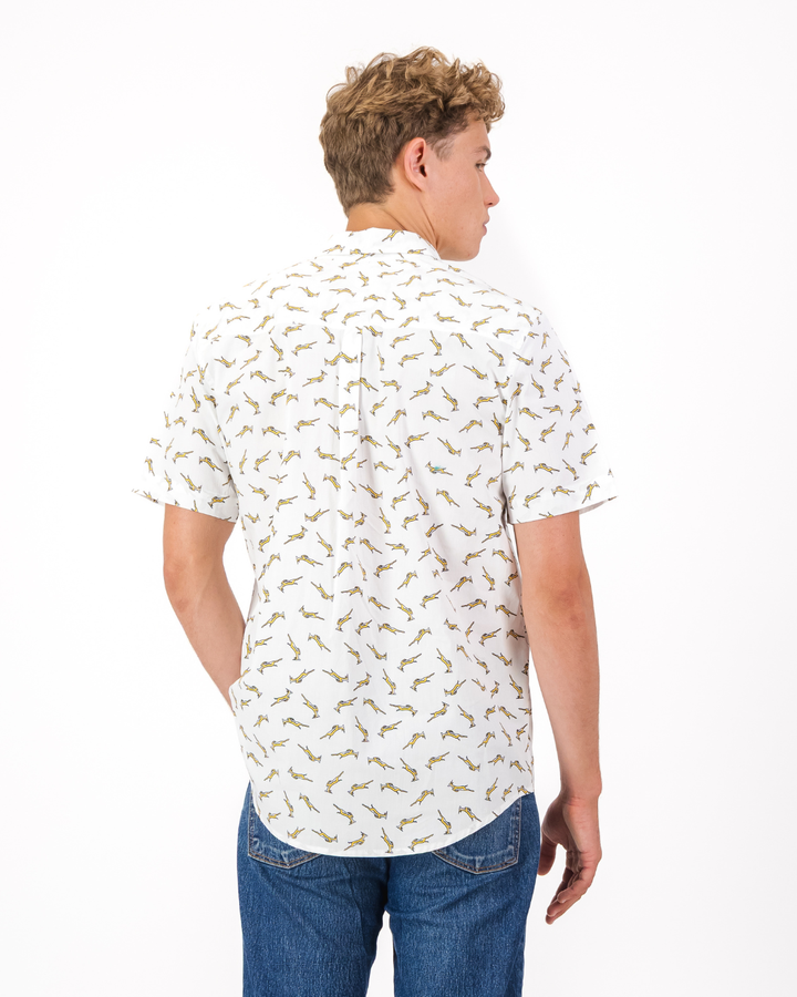 Mens Holiday Shirt - Custom Springboks Yellow Bok on White