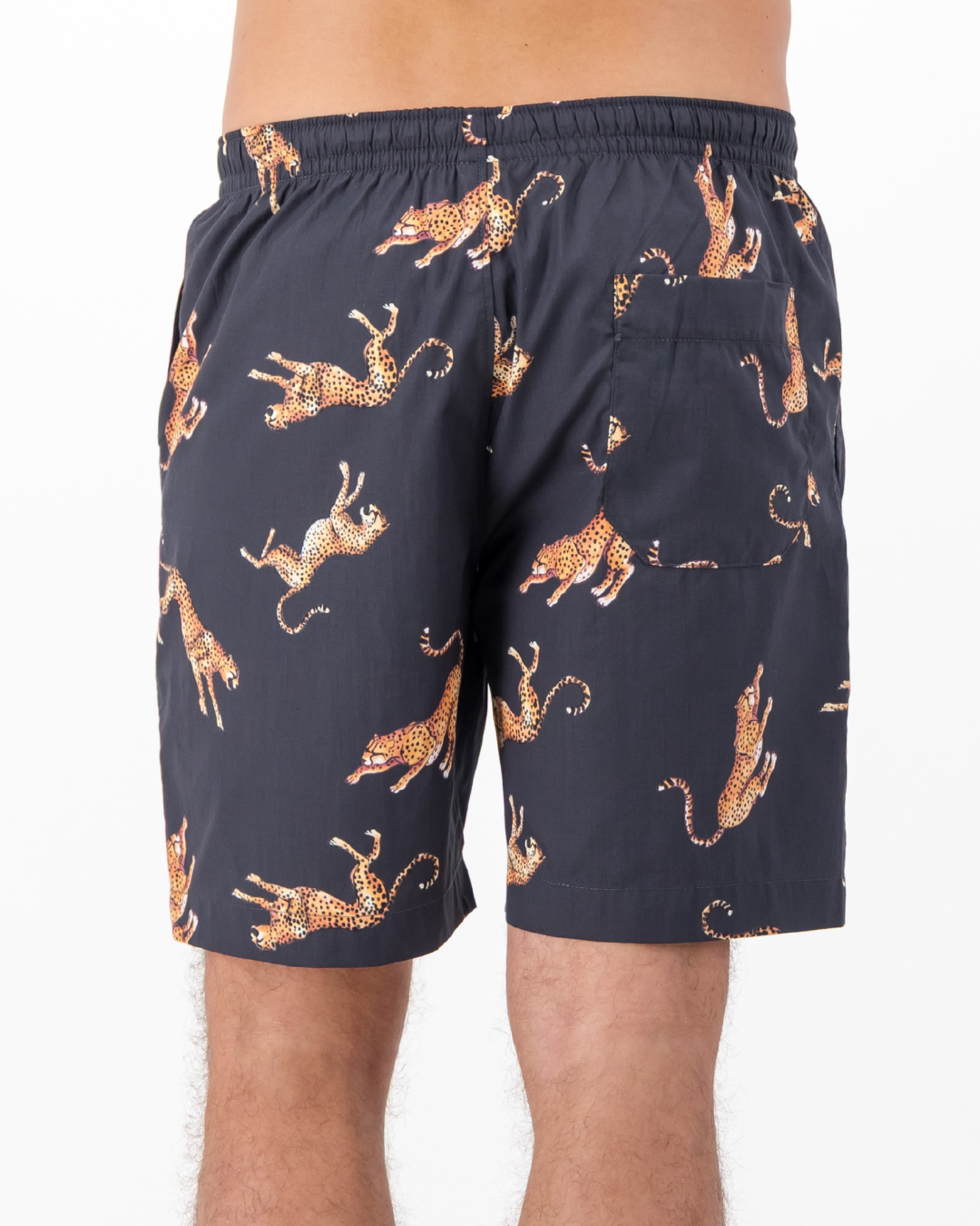 Mens Lounge Shorts - Jumping Cheetah on Charcoal