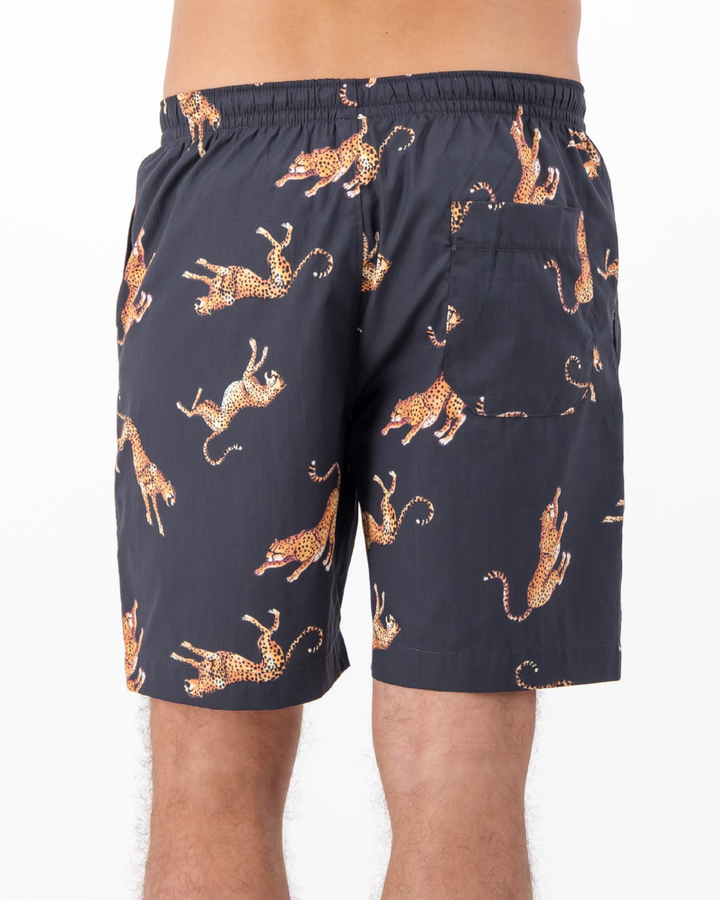 Mens Lounge Shorts - Jumping Cheetah on Charcoal