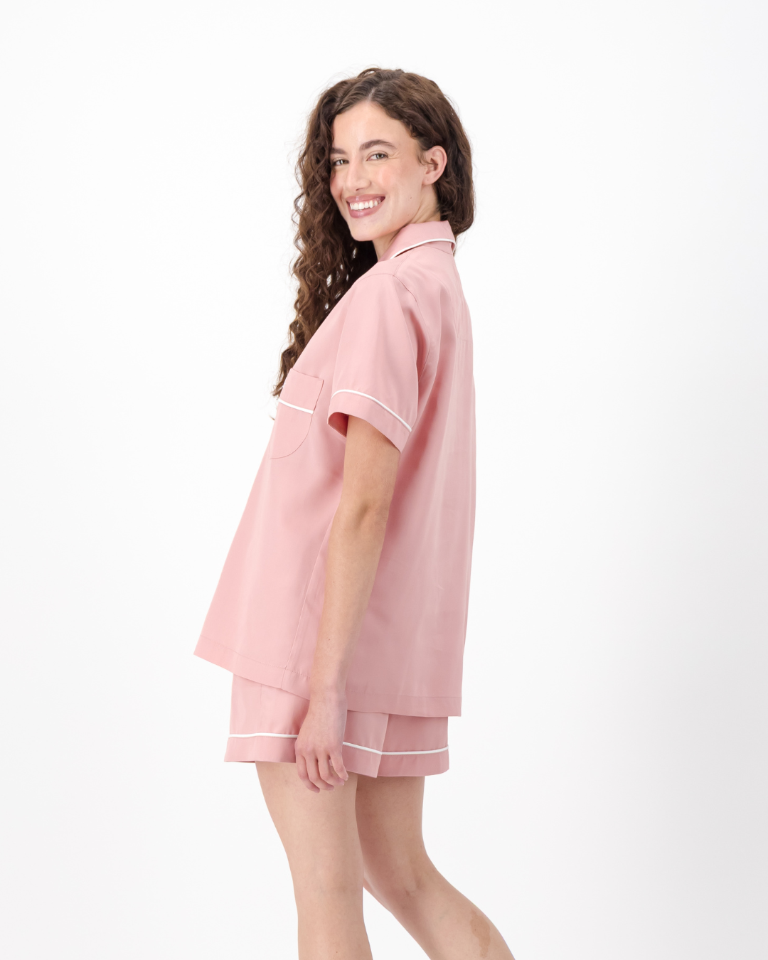 Womens Tencel Short Pyjama Set - Plain Pink