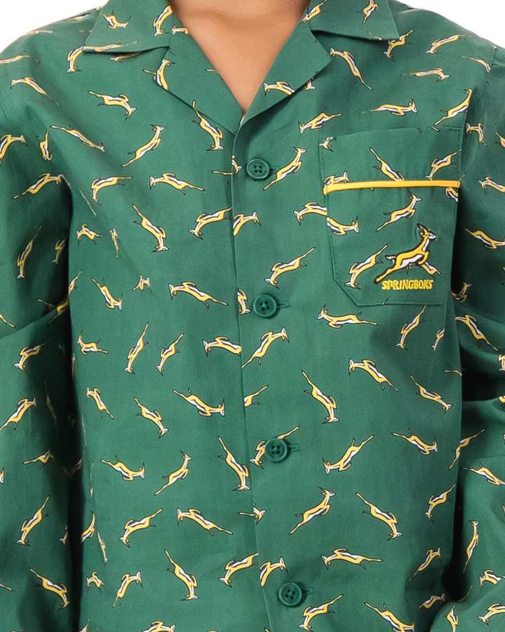 Boys Long Pyjamas - Custom Springboks Yellow Bok on Green