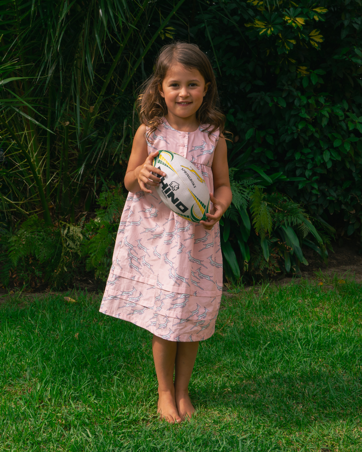 Girls Nighty - Custom Springboks Blue Jumping Bok on Pink