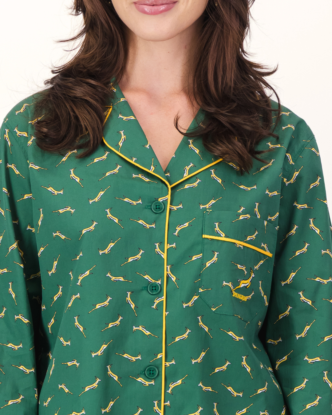 Womens Long Pyjamas - Custom Springboks Yellow Bok on Green