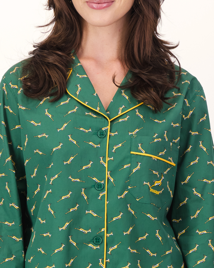 Womens Long Pyjamas - Custom Springboks Yellow Bok on Green