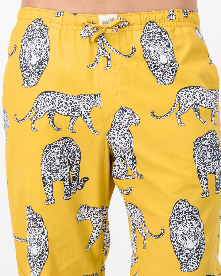 Mens Lounge Pants - Mono Leopard on Mustard