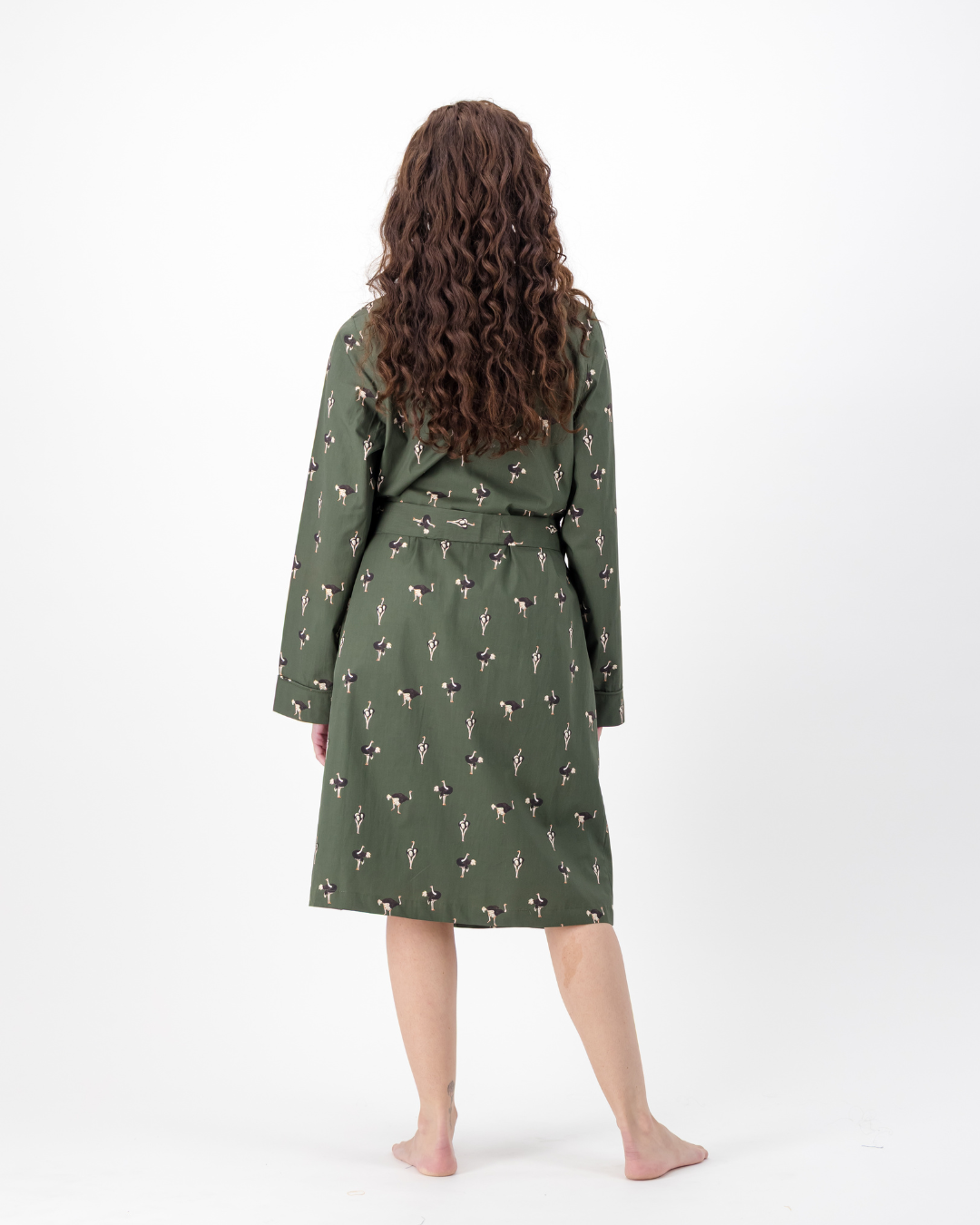 Womens Dressing Gown - Ostrich on Emerald