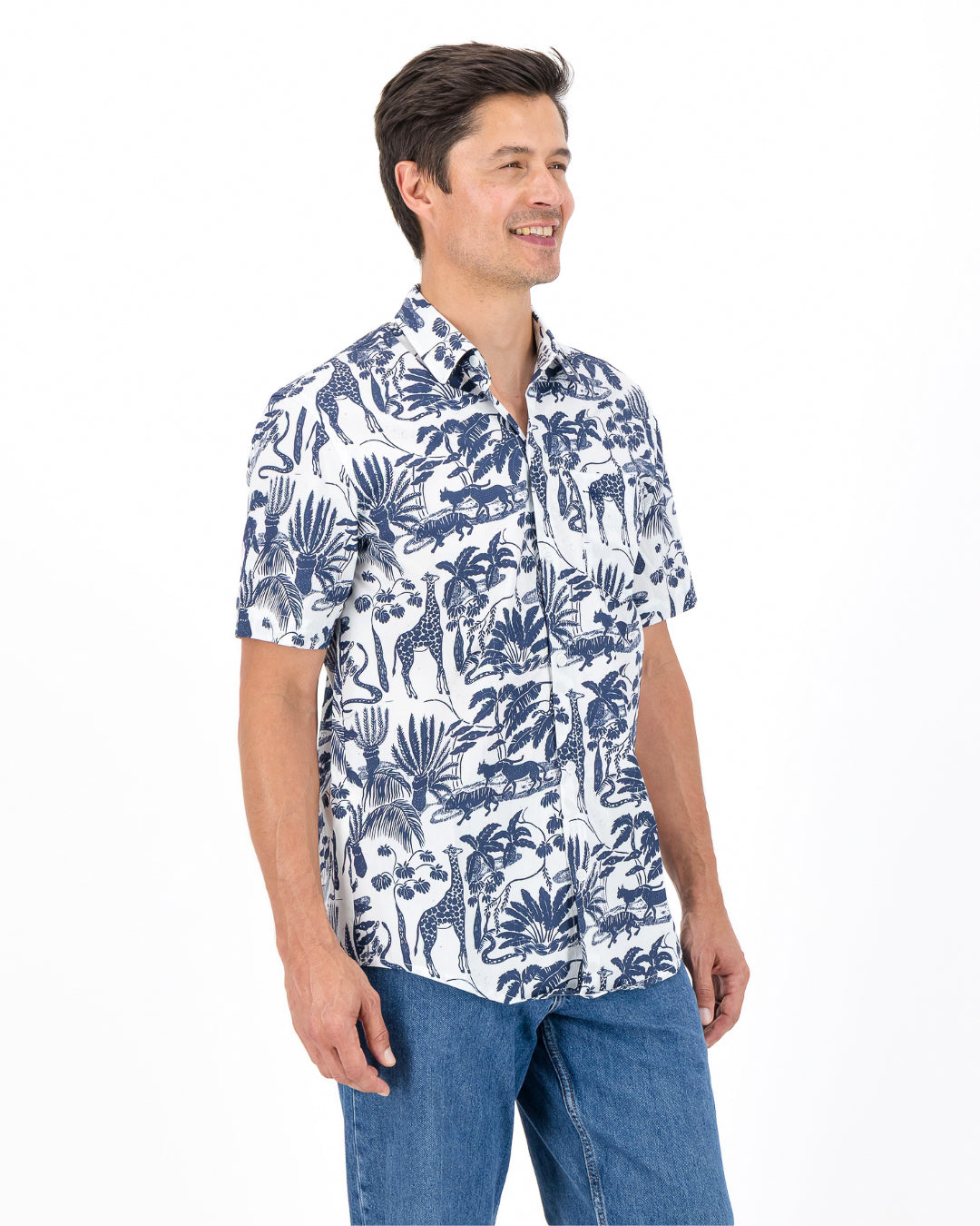 Mens Holiday Shirt - Navy Mono Safari on White