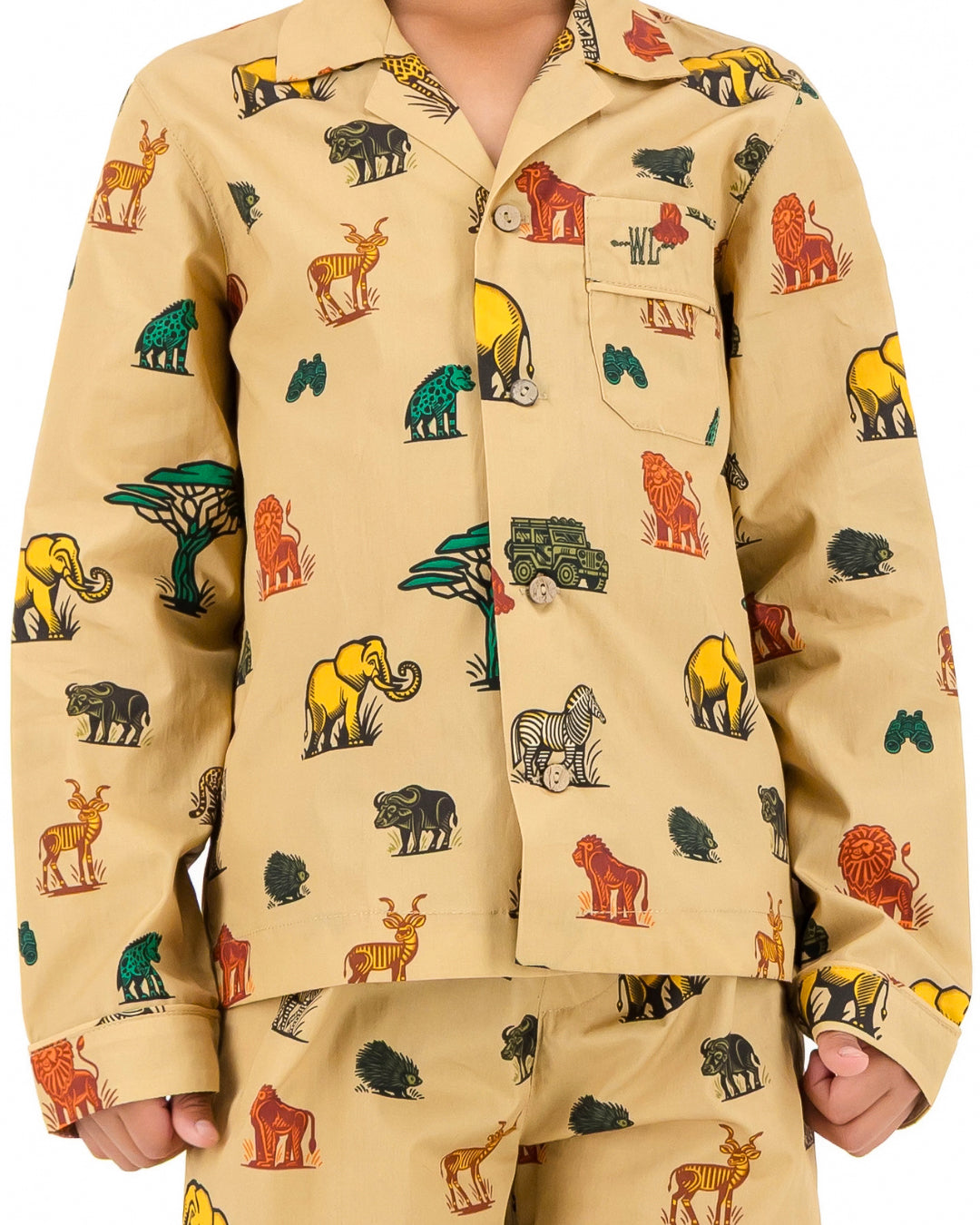 Boys Long Pyjamas - Safari Animals on Khaki