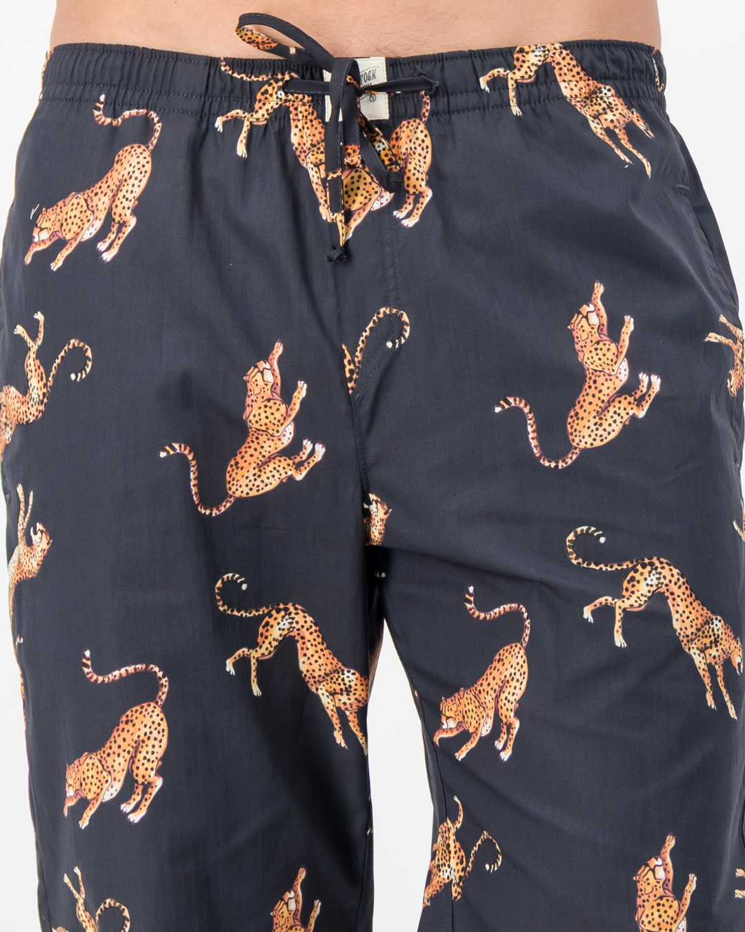 Mens Lounge Pants - Jumping Cheetah on Charcoal