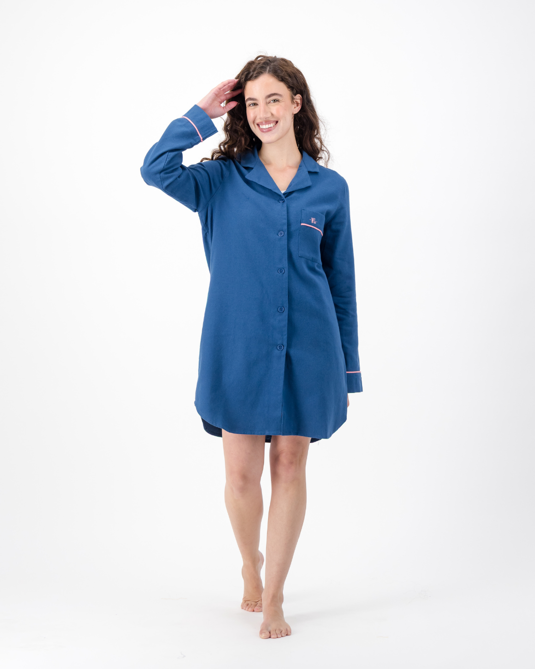 Womens Long Sleeve Sleep Shirt - Plain Light Navy