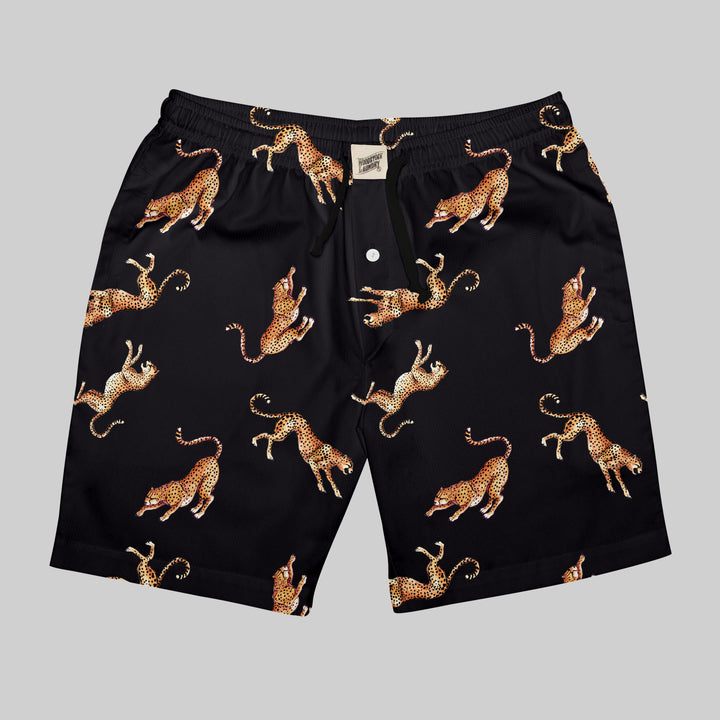 Mens Lounge Shorts - Jumping Cheetah on Charcoal