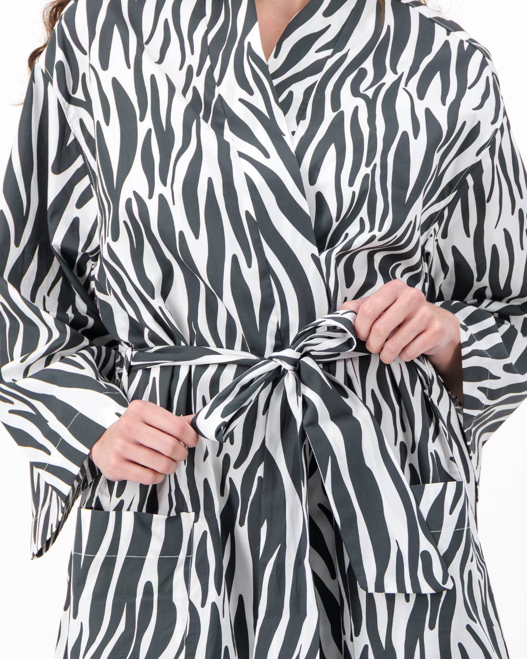 Adults Kimono - Black Zebra Print on White