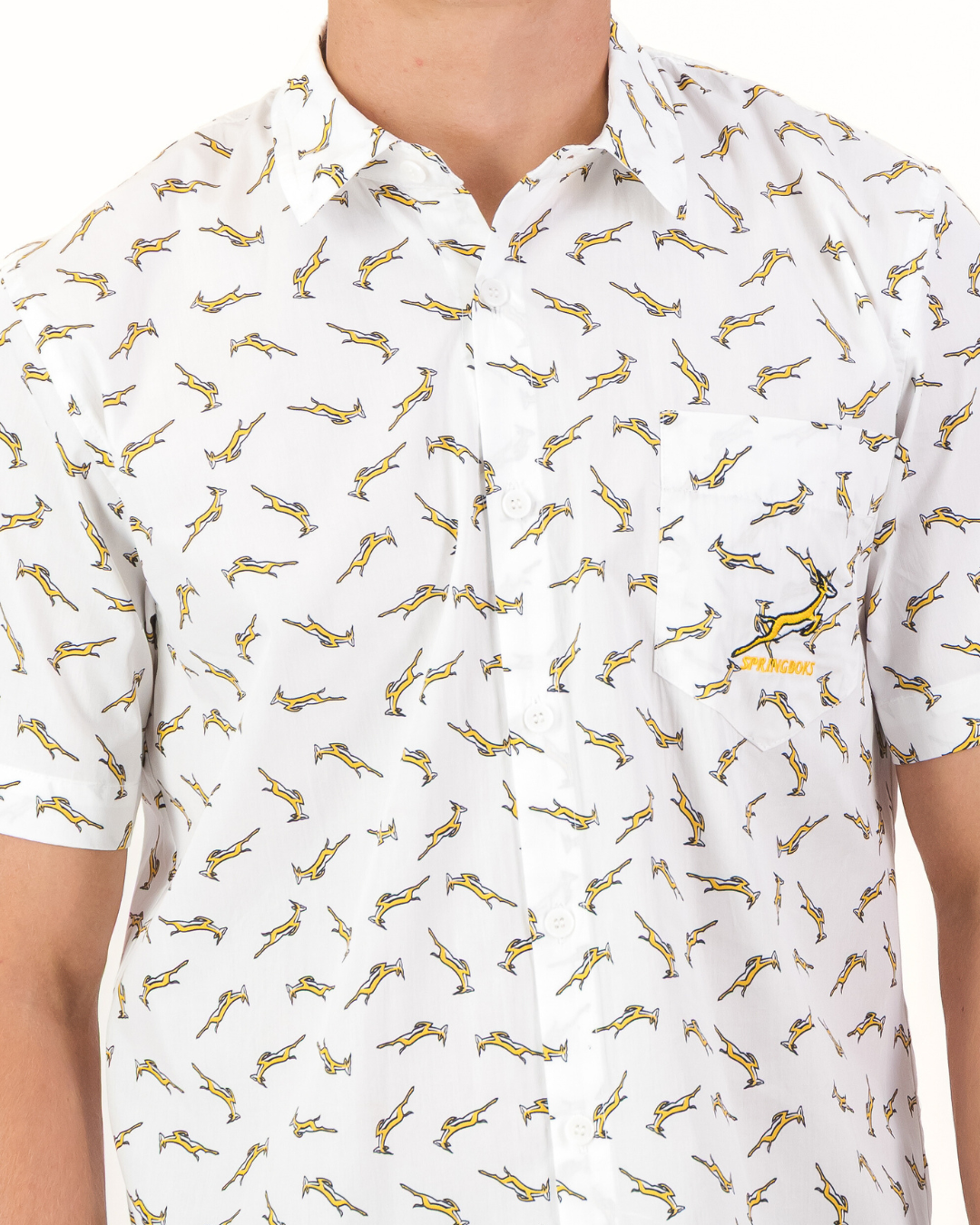 Mens Holiday Shirt - Custom Springboks Yellow Bok on White
