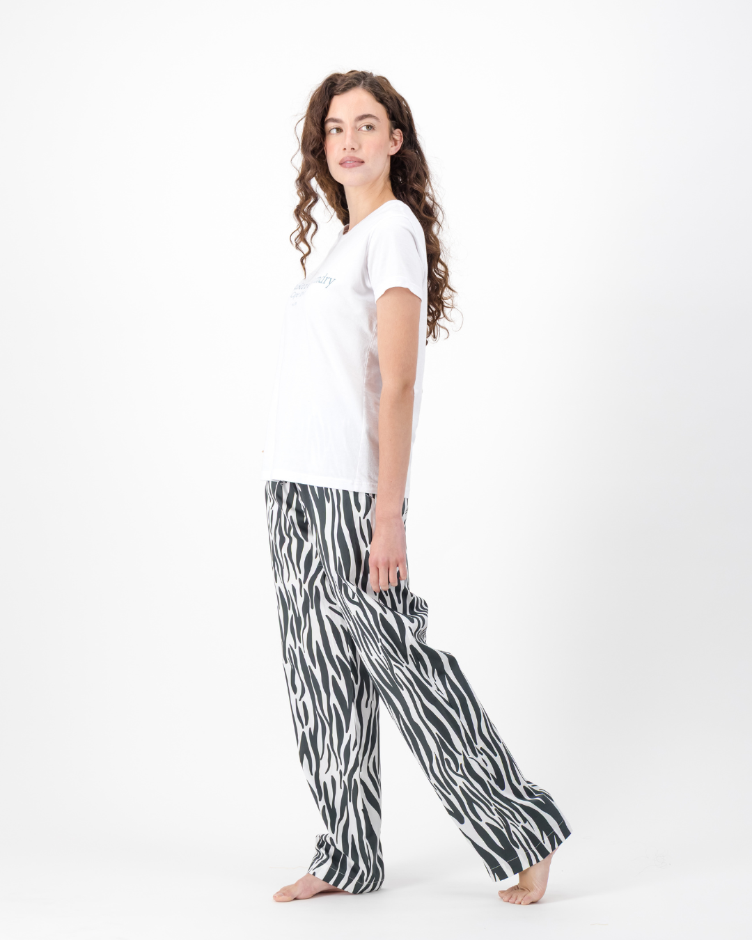 Womens Lounge Pants - Black Zebra Print on White