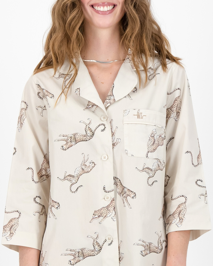 Womens Sleepshirt - Jumping Cheetah on Beige