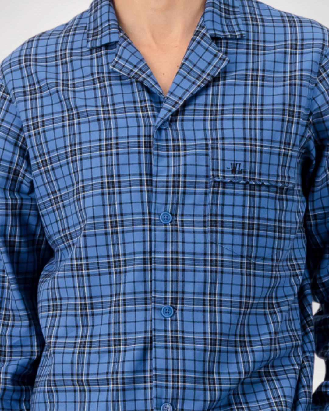 Mens Long Pyjamas - Camden Check on Blue