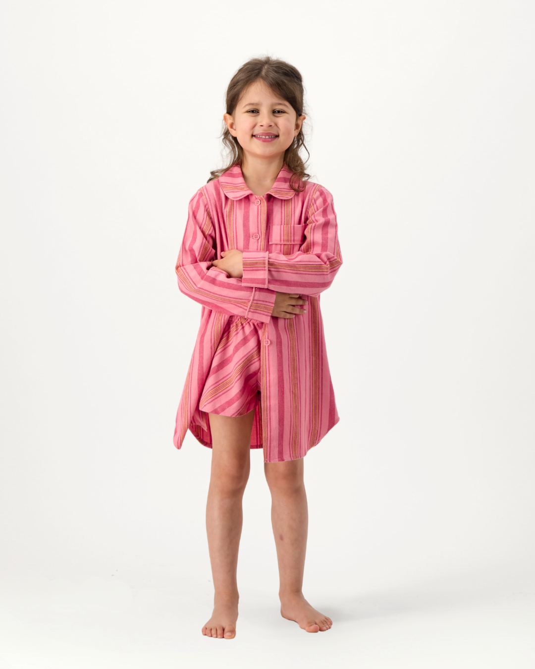 Girls Long Sleeve Sleep Shirt and Shorts Set - Jett on Pink