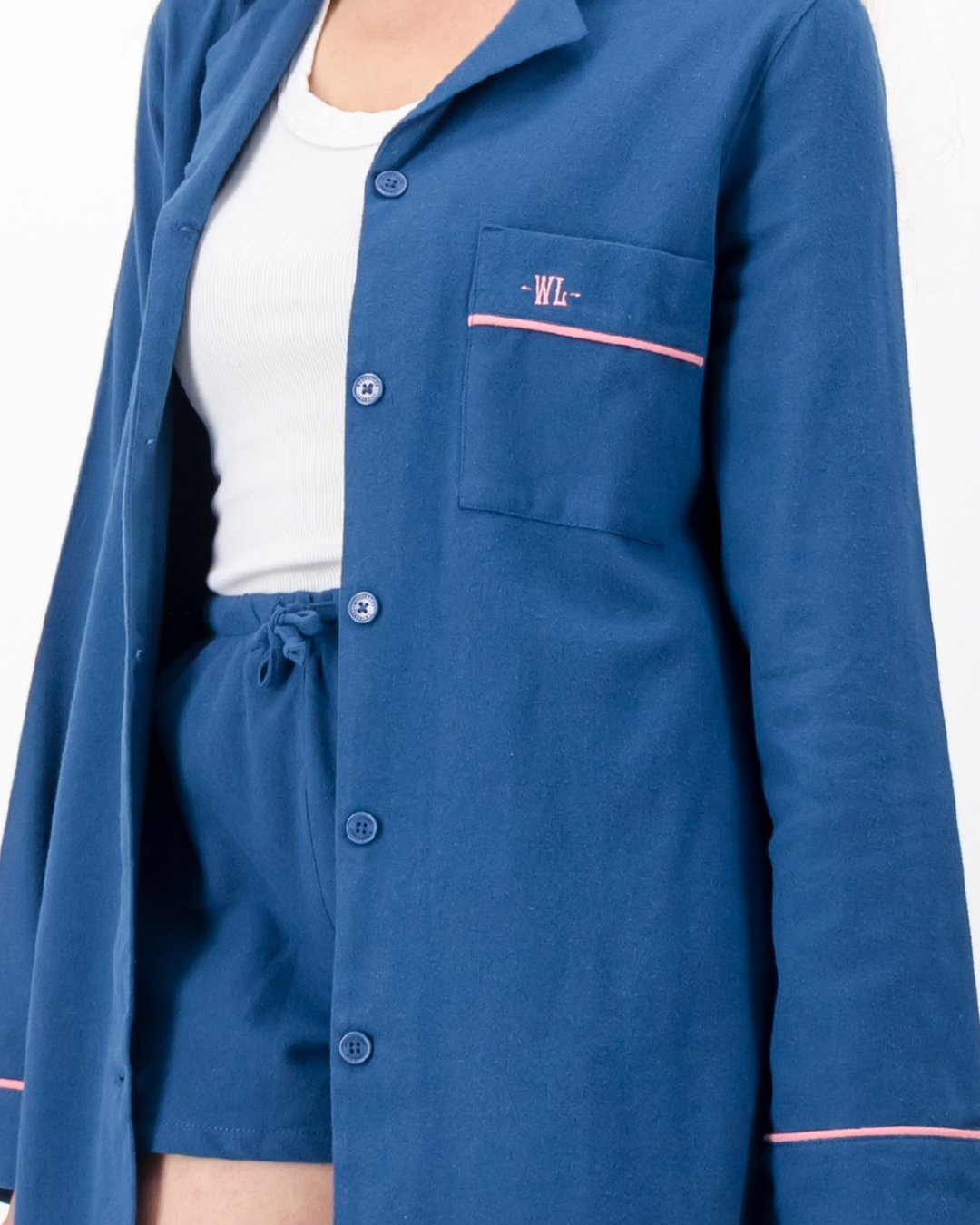 Womens Long Sleeve Sleep Shirt - Plain Light Navy