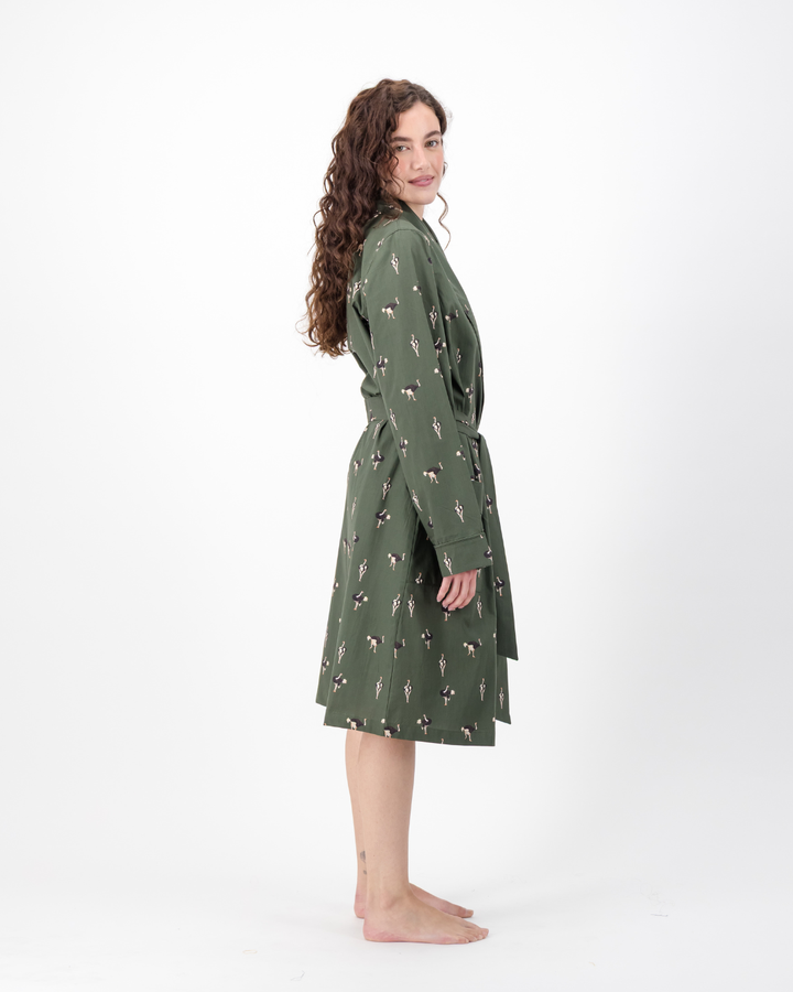 Womens Dressing Gown - Ostrich on Emerald