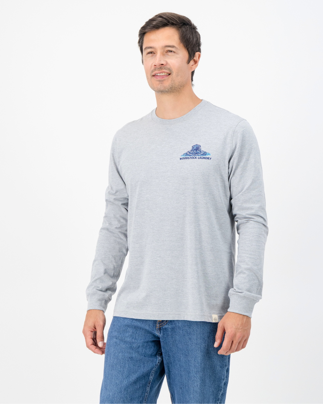 Mens Long-Sleeve T-Shirt - Navy Potjie on Grey Melange