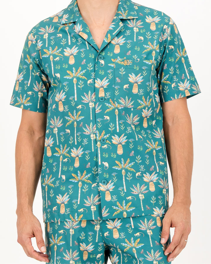 Mens Short Pyjamas - Monkeys and Palms on Teal