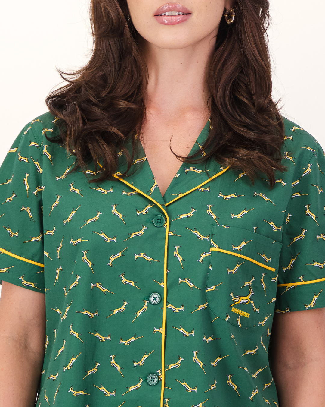 Womens Short Pyjamas - Custom Springboks Yellow Bok on Green