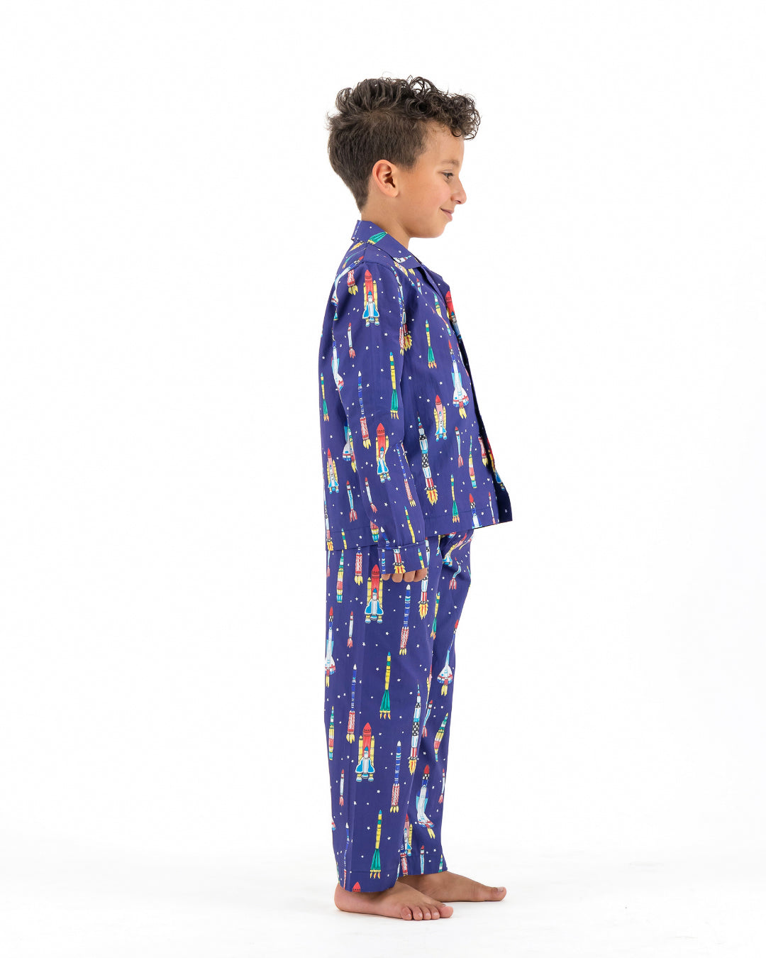 Boys Long Pyjamas - Rocketships on Navy